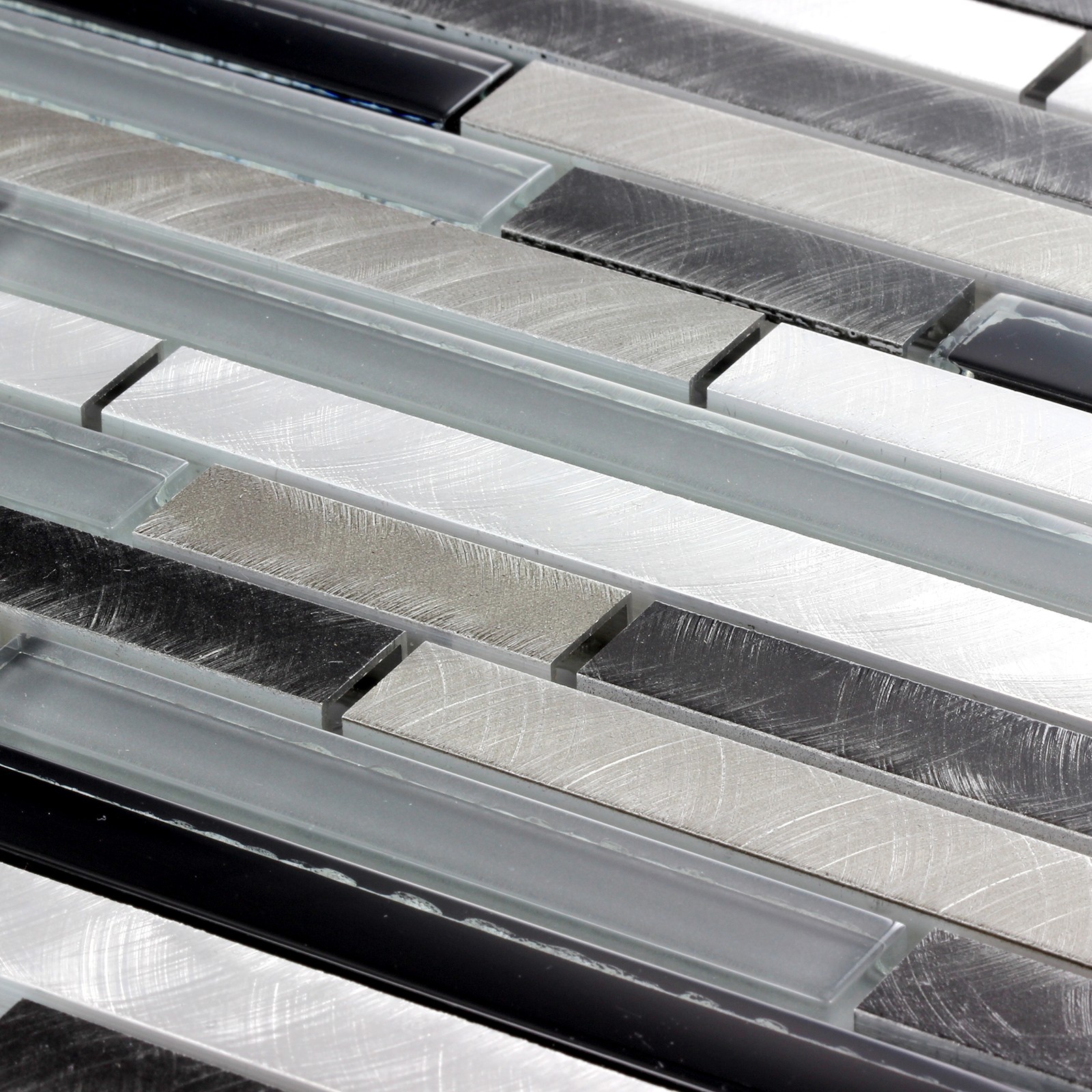 Tegel Mozaiektegel Alu Bromo Mix Zwart Grijs Glas Aluminium 30×30 cm, artikelcode 7001026